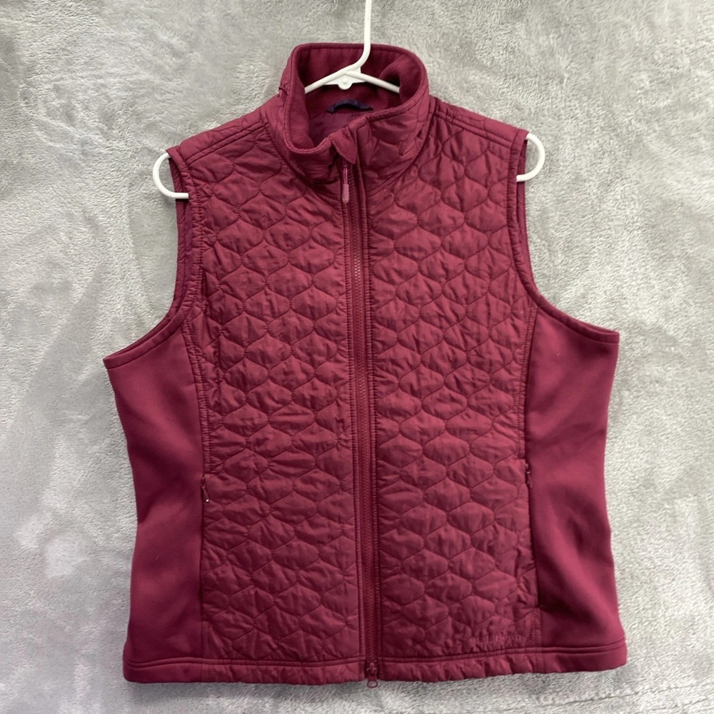 LL Bean Womens Red Quilted Thinsulate Puffer Vest Full Zip Size L Warm Outdoor